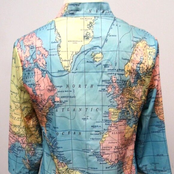 Misslook Ladies Collarless World Map Print Top/Blouse W/ 3/4 Length Sleeves - Picture 7 of 17